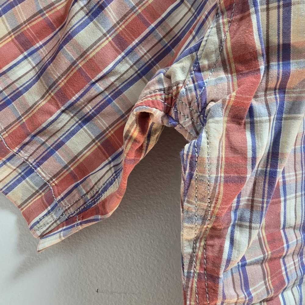Lucky Brand Shirt Mens Large Red Plaid Pearl Snap Cowboy Outdoors Casual Classic - Picture 5 of 8